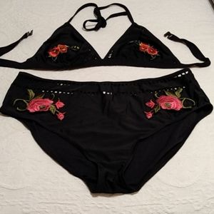 Boohoo Applique Flower High Waist Bikini